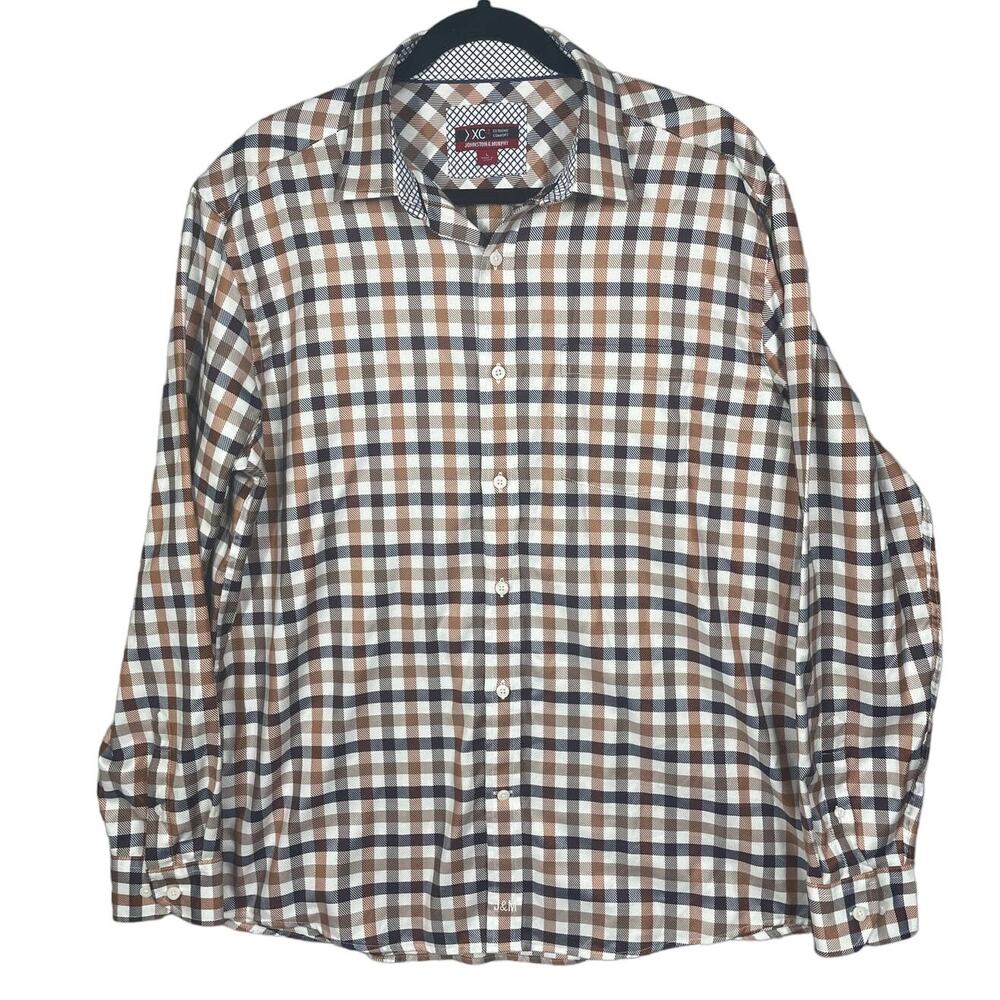 Johnston & Murphy Mens Size L Checkerd Plaid Long Sleeve Button Up Shirt